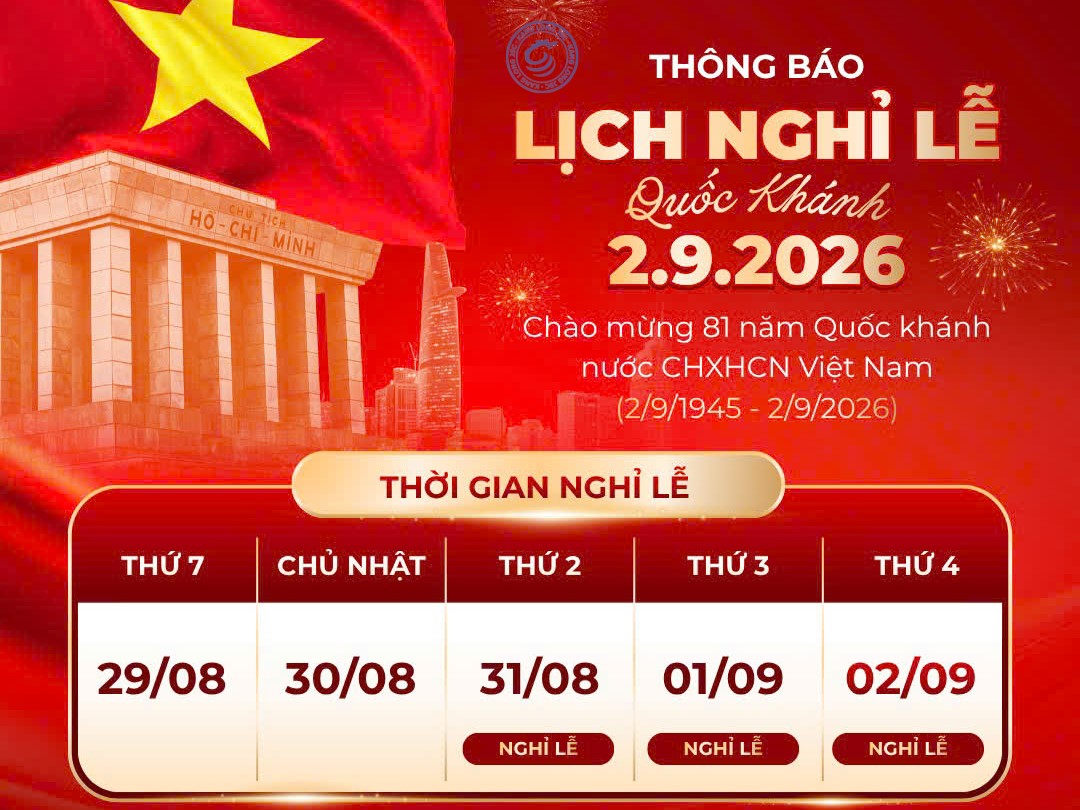 THÔNG BÁO NGHỈ LỄ QUỐC KHÁNH 2026